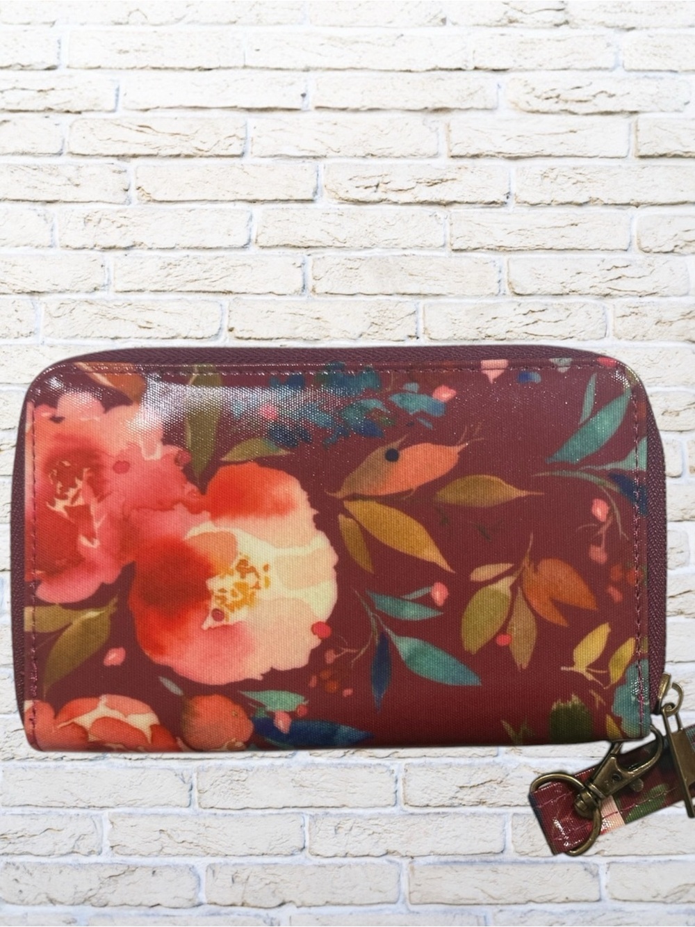 Wander Wallets Y2K Floral Poppy Print Zip Around Travel Organizer Card Case